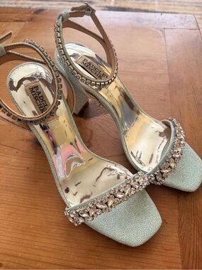 Badgley Mischka Pale Blue Crystal-Embellished Ankle-Strap Heels